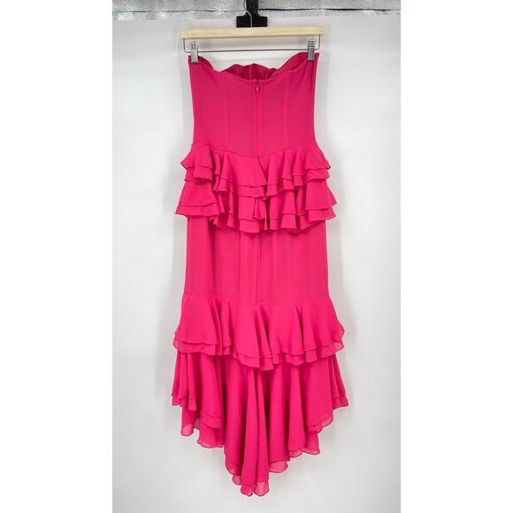 NBD | NWT Sarita Gown in Lipstick Pink Strapless Ruffle Midi Dress S - Picture 4 of 16